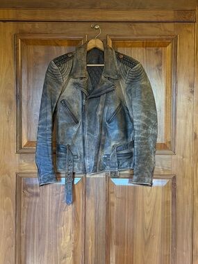Original Hein Gericke Distressed Leather Biker Jacket with Stitching & Braiding